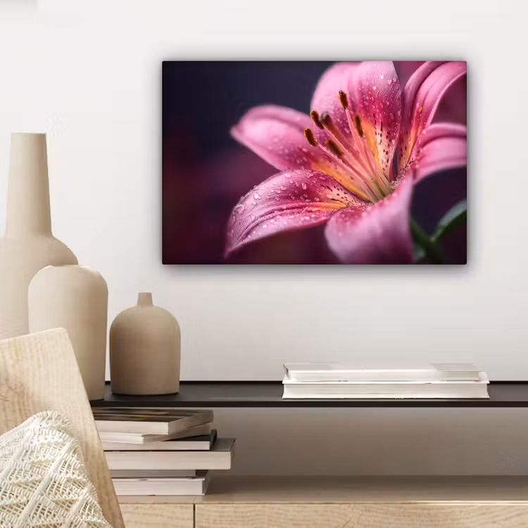 Roze - lelie - Dauwdruppels canvas 2cm klein -sfeer6