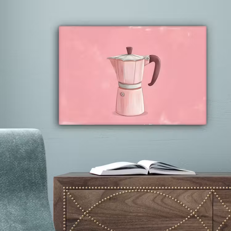 Roze - Mokkapot - Illustratie - Koffie canvas 2cm klein -sfeer4