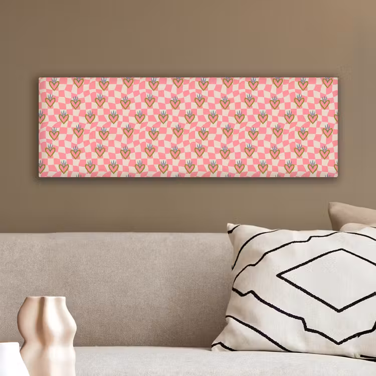 Roze - Retro - Patroon - Geblokt canvas 2cm klein 828 -sfeer3
