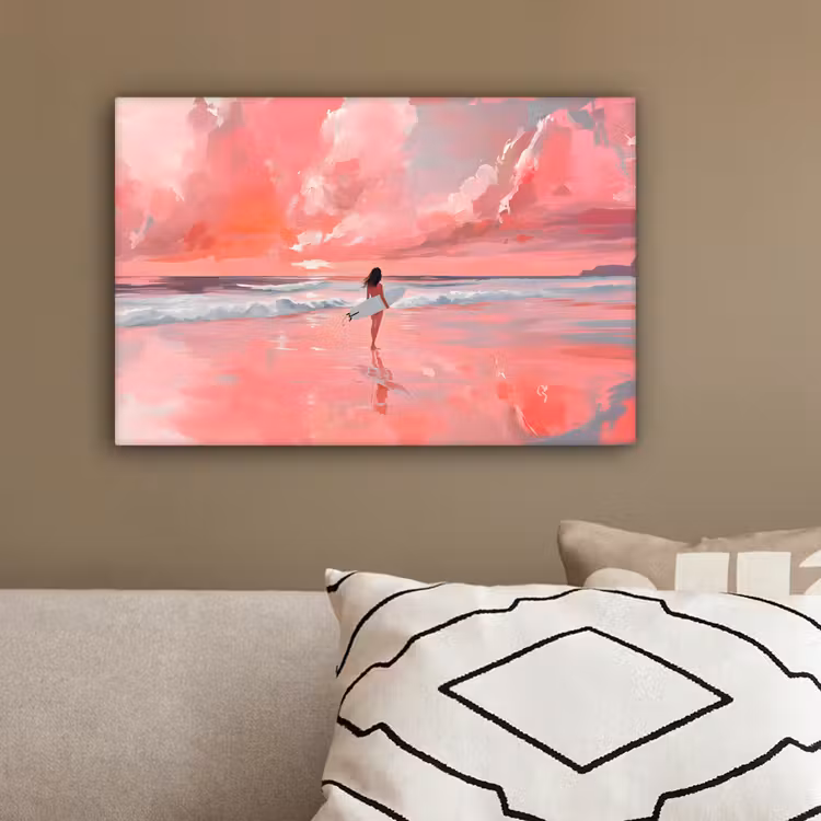 Roze - Surfen - Zee canvas 2cm klein -sfeer3