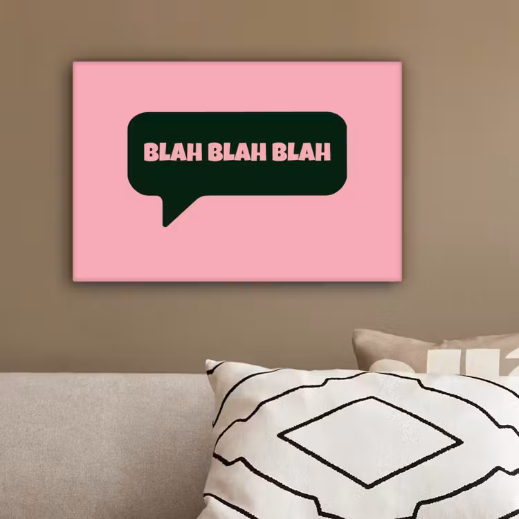 Roze - Tekstwolk - Groen - BLAH BLAH BLAH canvas 2cm klein -sfeer3