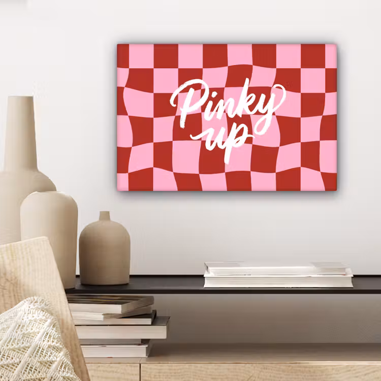 Pinky up - Geblokt - Bordeauxrood canvas 2cm klein -sfeer6