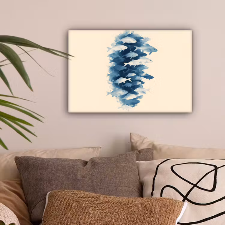 Vissen - Minimalistisch - Blauw canvas 2cm klein -sfeer1
