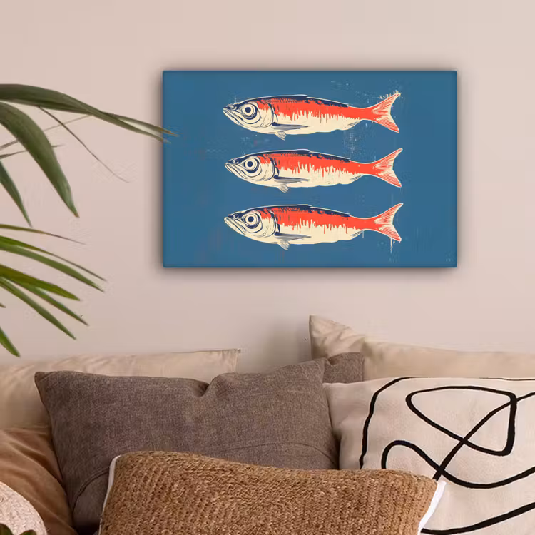 Vissen - Rood - Blauw canvas 2cm klein -sfeer1