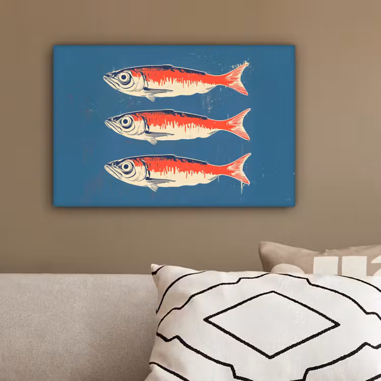 Vissen - Rood - Blauw canvas 2cm klein -sfeer3
