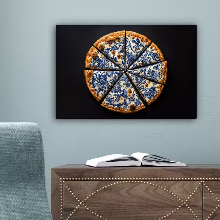Pizza - Eten - Delftsblauw canvas 2cm klein -sfeer4