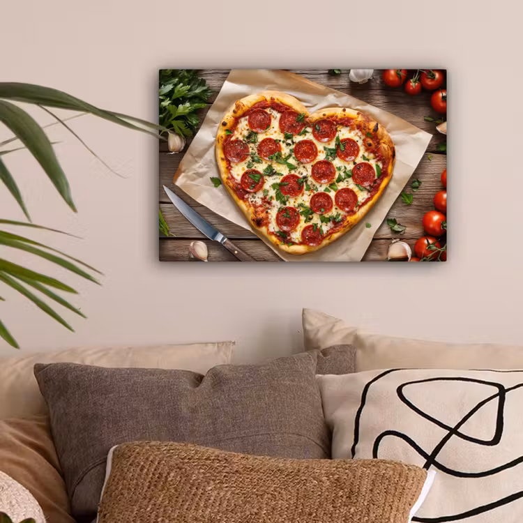 Pizza - Hart - Pepperoni - Tomaat canvas 2cm klein -sfeer1