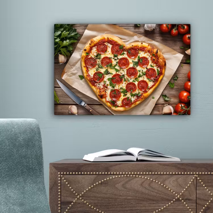 Pizza - Hart - Pepperoni - Tomaat canvas 2cm klein -sfeer4