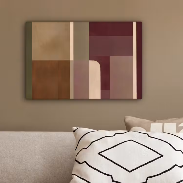 Vlakken - Abstract - Bordeaux - Lijnen canvas 2cm klein -sfeer3