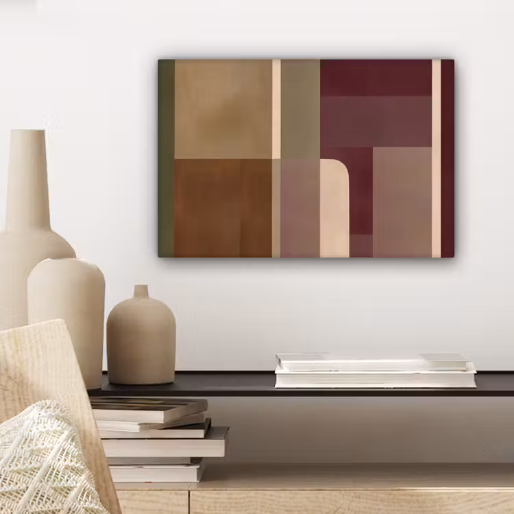 Vlakken - Abstract - Bordeaux - Lijnen canvas 2cm klein -sfeer6