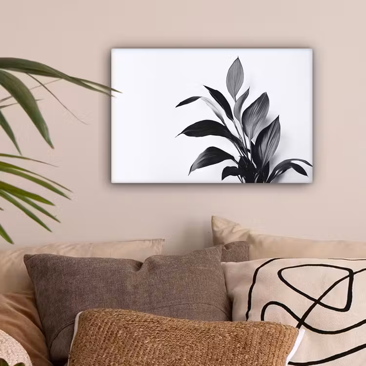 Plant - Bladeren - Minimalistisch - Zwart canvas 2cm klein -sfeer1