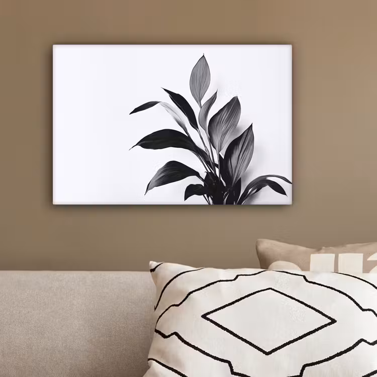 Plant - Bladeren - Minimalistisch - Zwart canvas 2cm klein -sfeer3