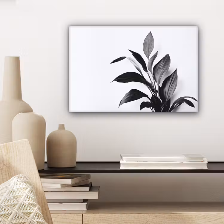 Plant - Bladeren - Minimalistisch - Zwart canvas 2cm klein -sfeer6