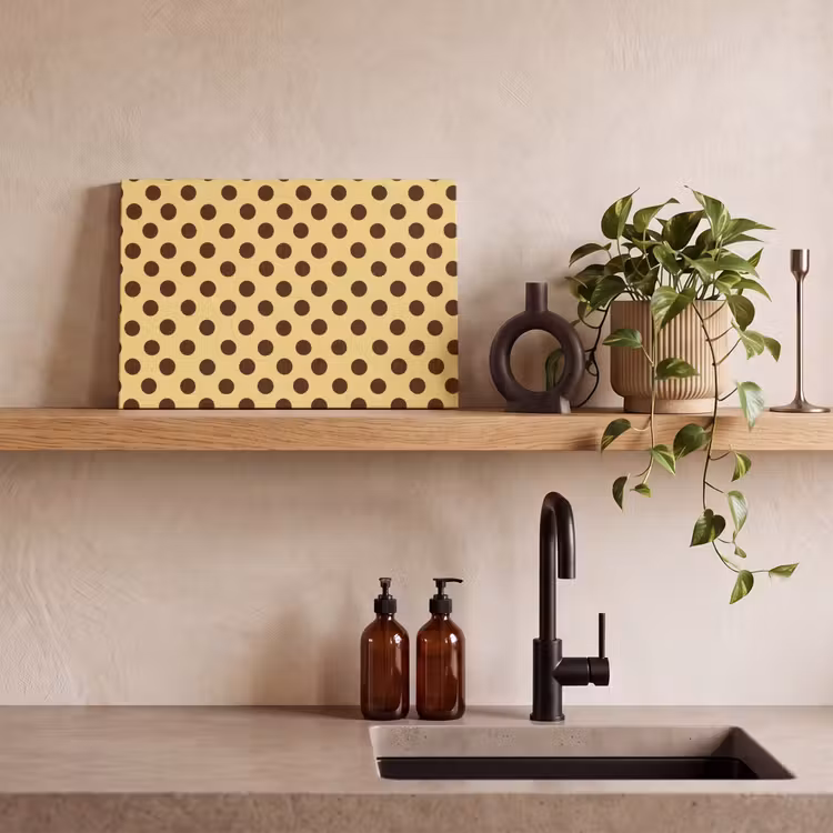 Polka Dot - Stippen - Retro - Geel - Bruin canvas 2cm klein 34 -sfeer3