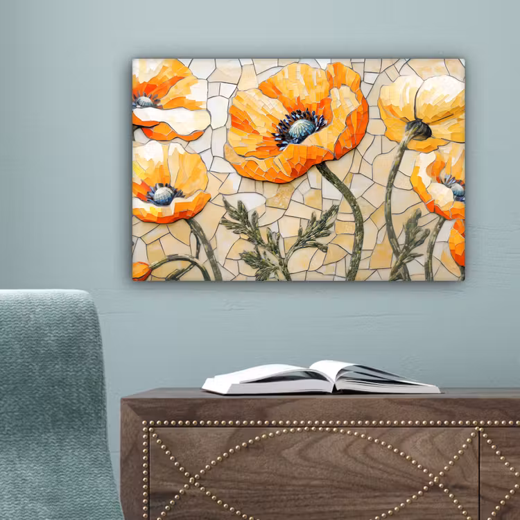 Klaprozen - Oranje - Mozaïek - Bladeren canvas 2cm klein -sfeer4