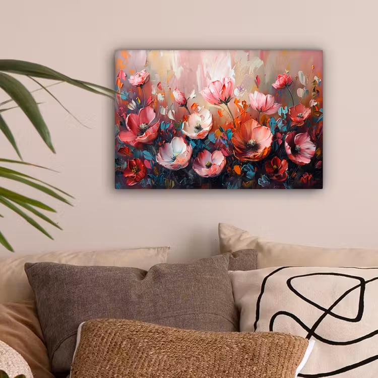 Klaprozen - Roze - Bloemen - Botanisch - Kunst canvas 2cm klein -sfeer1