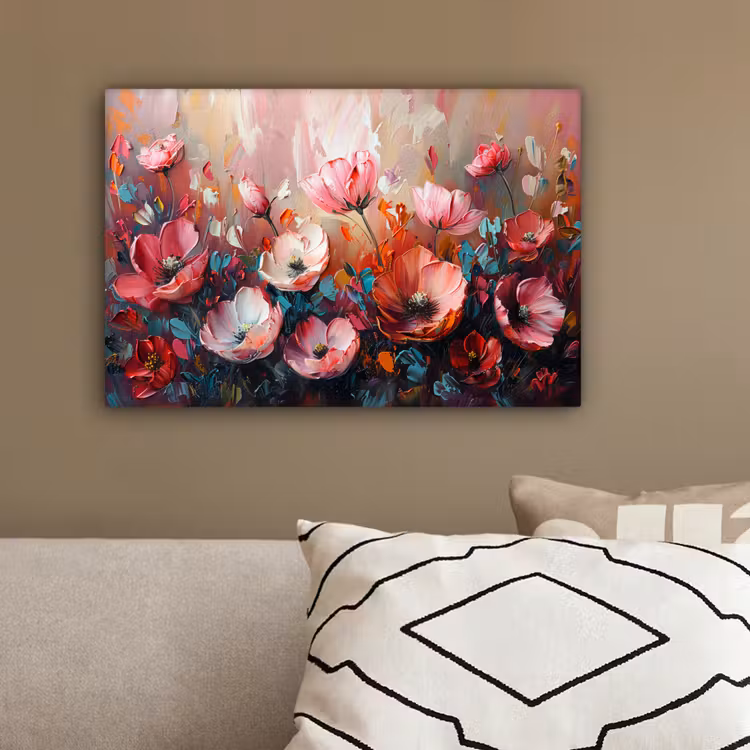 Klaprozen - Roze - Bloemen - Botanisch - Kunst canvas 2cm klein -sfeer3