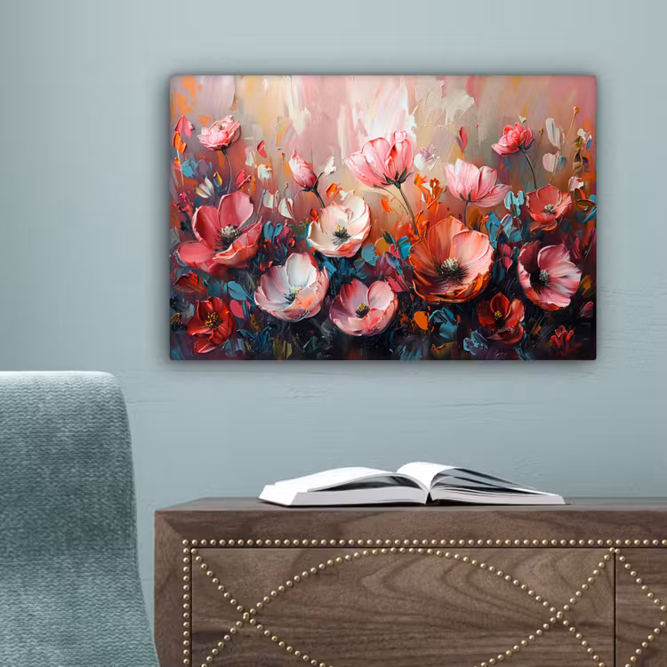 Klaprozen - Roze - Bloemen - Botanisch - Kunst canvas 2cm klein -sfeer4