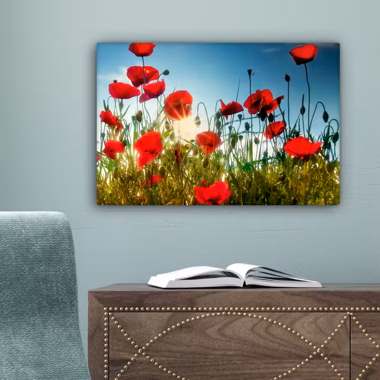 Klaprozen - Toscane - Zon - Rood - Blauw canvas 2cm klein -sfeer4