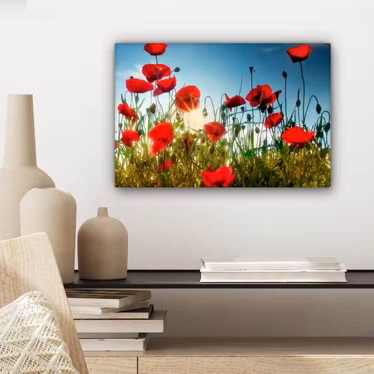Klaprozen - Toscane - Zon - Rood - Blauw canvas 2cm klein -sfeer6
