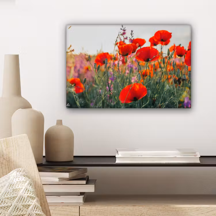 Klaproos - Bloemen - Rood - Paars - Weide canvas 2cm klein -sfeer6