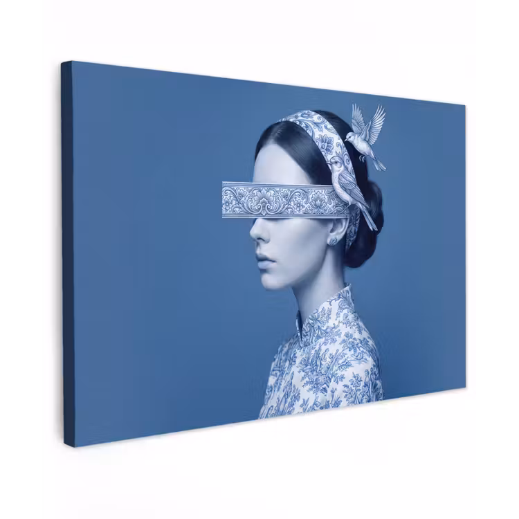 Portret - Klassiek - Wit - Blauw canvas 2cm klein -z3d