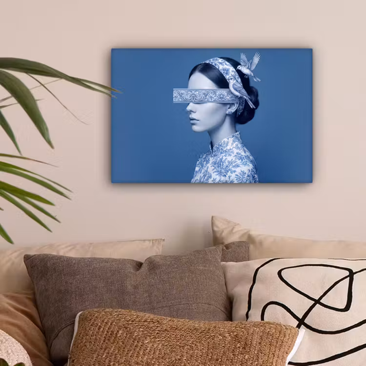 Portret - Klassiek - Wit - Blauw canvas 2cm klein -sfeer1