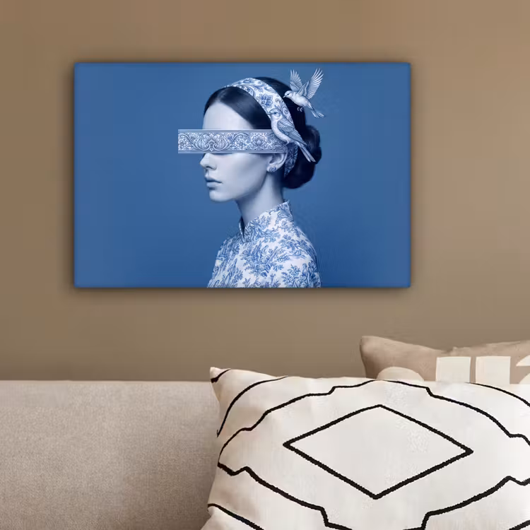 Portret - Klassiek - Wit - Blauw canvas 2cm klein -sfeer3