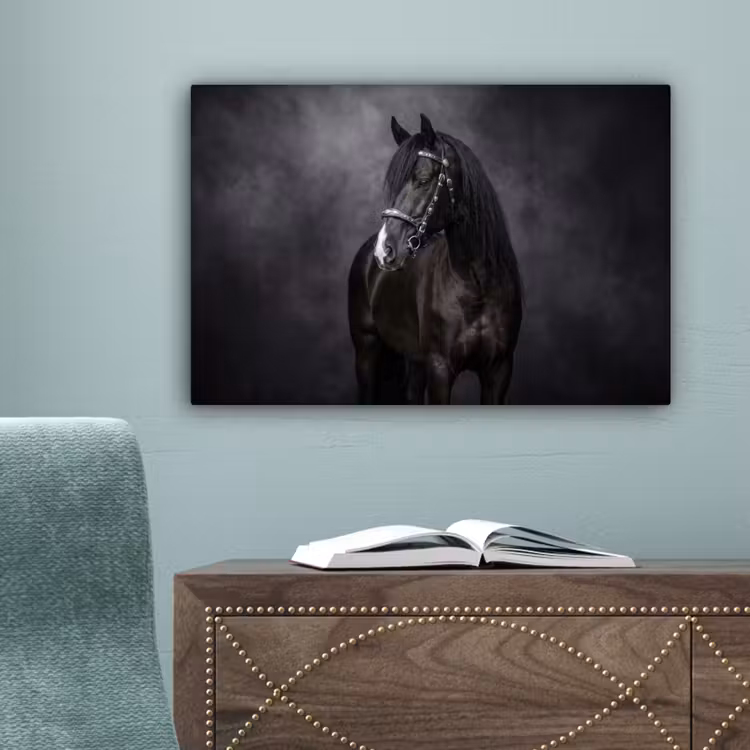Portret - Paard - Zwart canvas 2cm klein -sfeer4