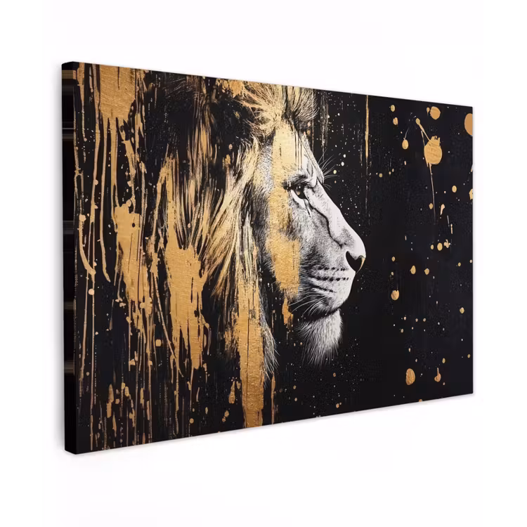 Portret - Leeuw - Abstract - Goud canvas 2cm klein -z3d