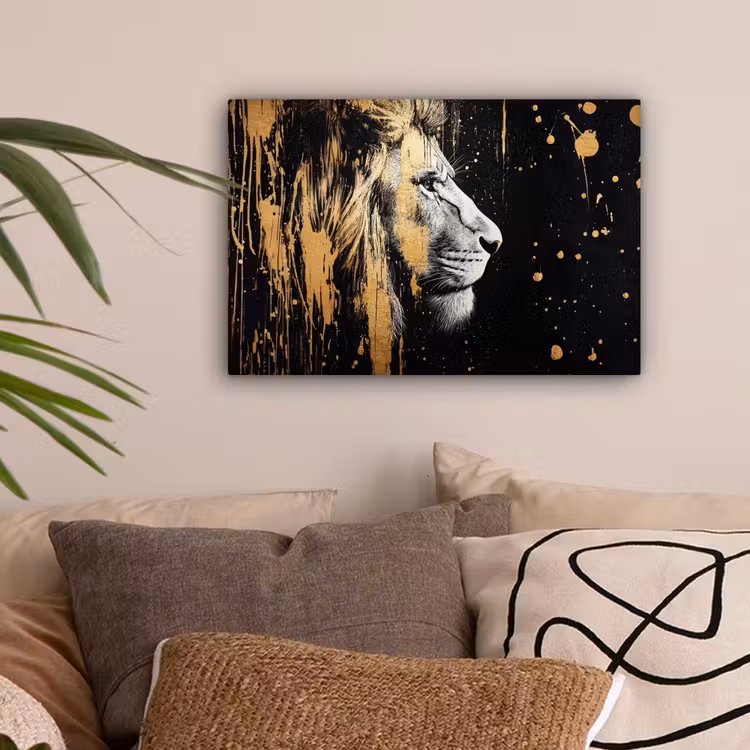 Portret - Leeuw - Abstract - Goud canvas 2cm klein -sfeer1
