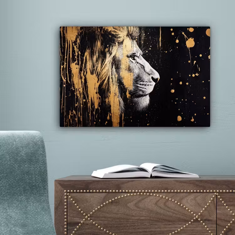 Portret - Leeuw - Abstract - Goud canvas 2cm klein -sfeer4