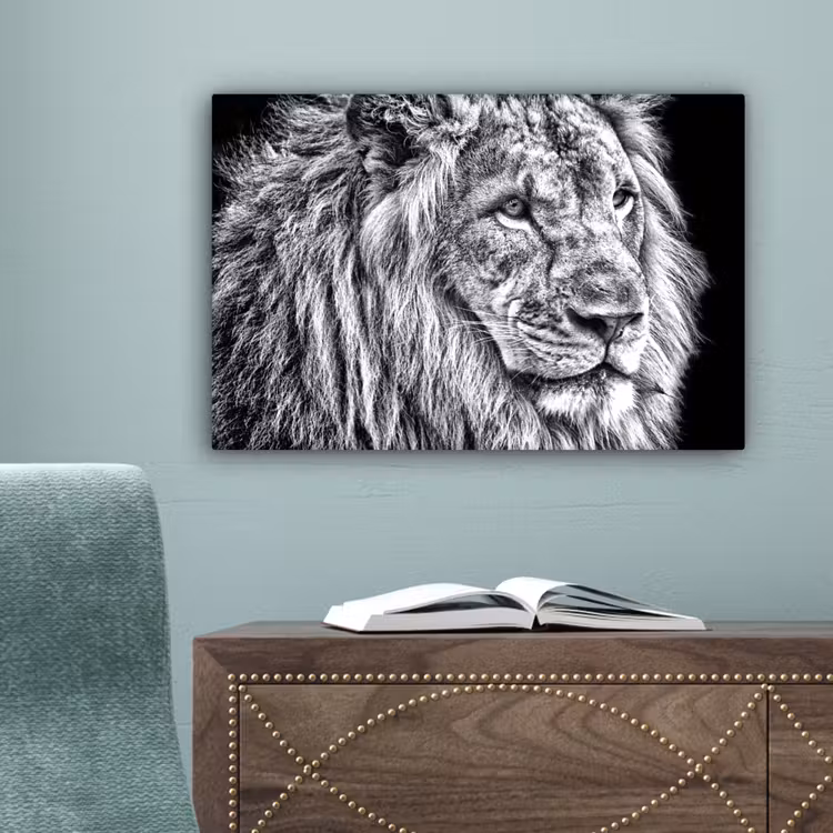 Portret - Leeuw - Zwart wit canvas 2cm klein -sfeer4