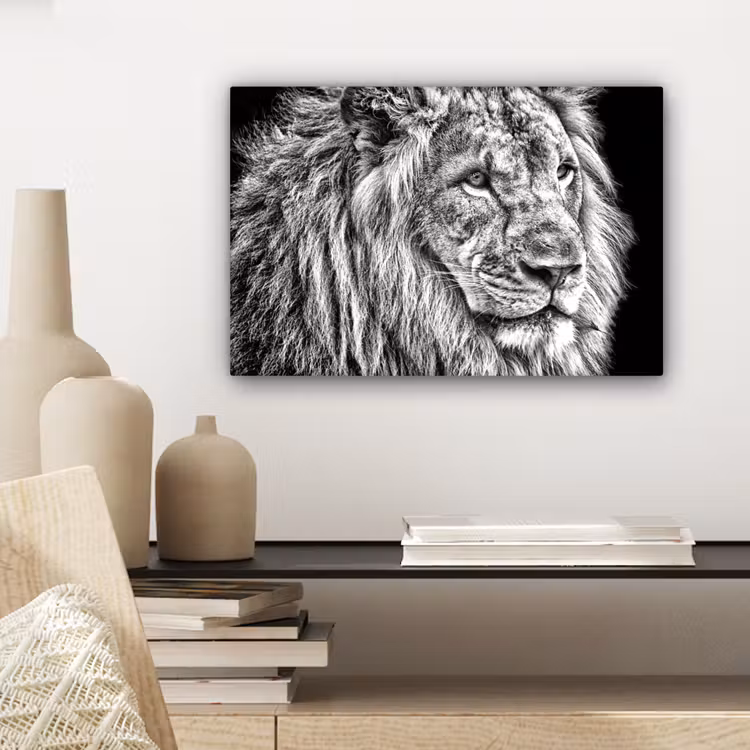 Portret - Leeuw - Zwart wit canvas 2cm klein -sfeer6