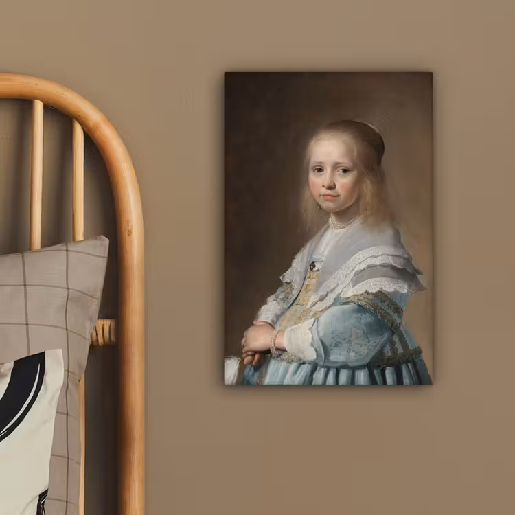 Portret van een meisje in het blauw - Schilderij van Johannes Cornelisz. Verspronck canvas 2cm klein -sfeer3