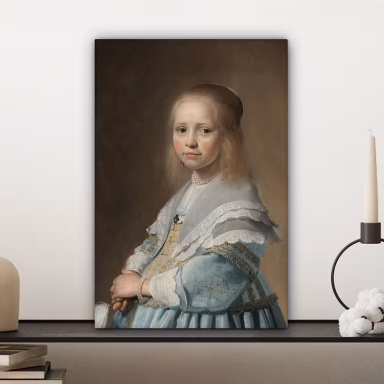 Portret van een meisje in het blauw - Schilderij van Johannes Cornelisz. Verspronck canvas 2cm klein -sfeer6