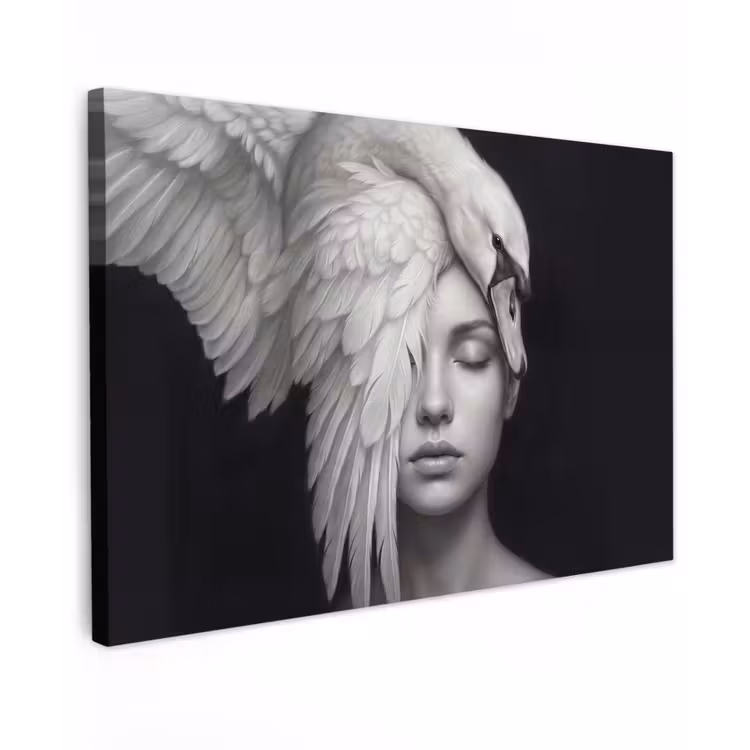 Portret - Zwaan - Zwart - Wit canvas 2cm klein -z3d