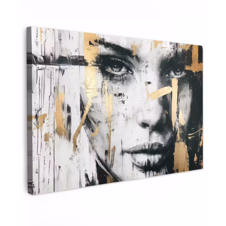 Portret - Vrouw - Penseelstreken - Goud canvas 2cm klein -z3d