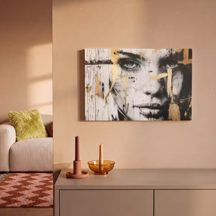 Portret - Vrouw - Penseelstreken - Goud canvas 2cm klein -sfeer1