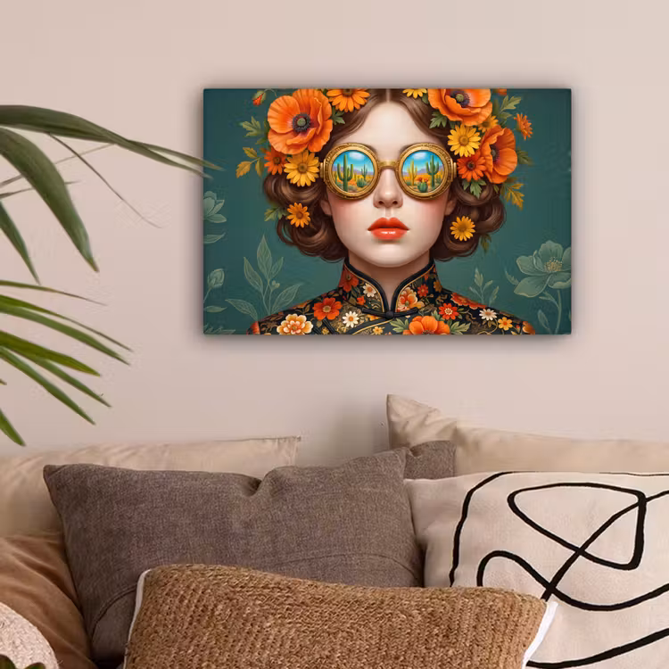 Portret - Vrouw - Kleurrijk - Expressief canvas 2cm klein -sfeer1