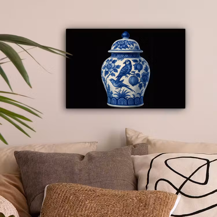 Pot - Delfts Blauw - Bloemen canvas 2cm klein -sfeer1