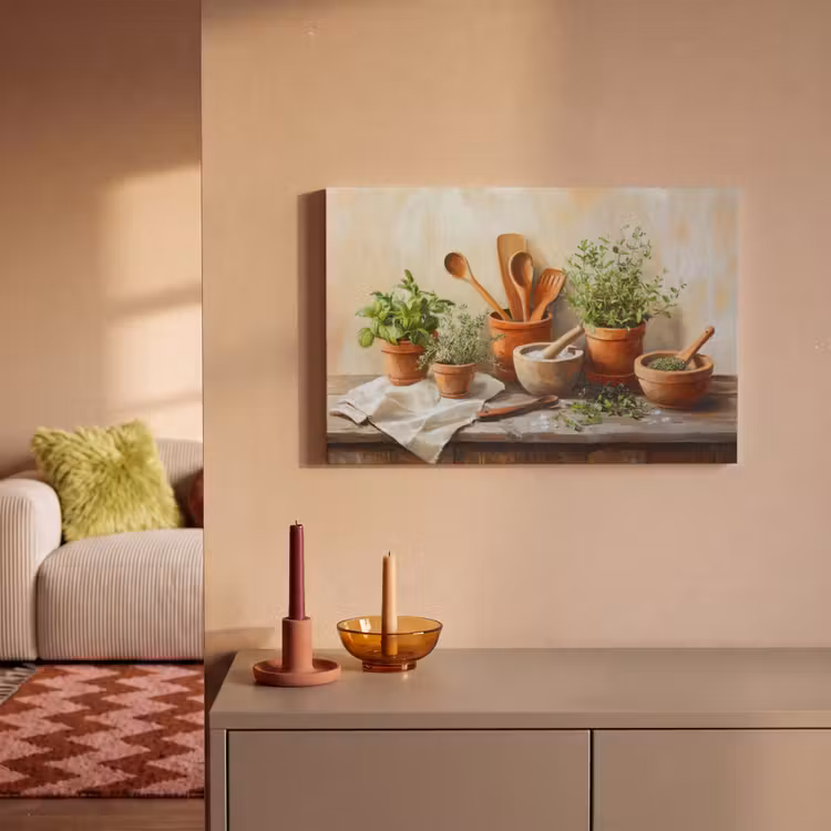 Potten - Kruiden - Hout canvas 2cm klein -sfeer1