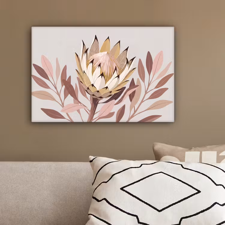 Protea - Bloem - Botanisch - Beige canvas 2cm klein -sfeer3