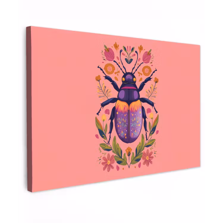 Paars - Kever - Stipjes - Bloemen canvas 2cm klein -z3d