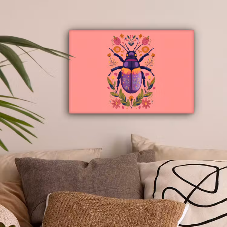 Paars - Kever - Stipjes - Bloemen canvas 2cm klein -sfeer1