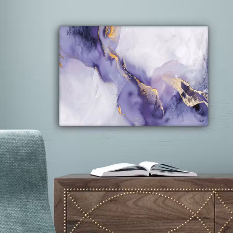 Paars - Modern - Marmer - Abstract canvas 2cm klein -sfeer4