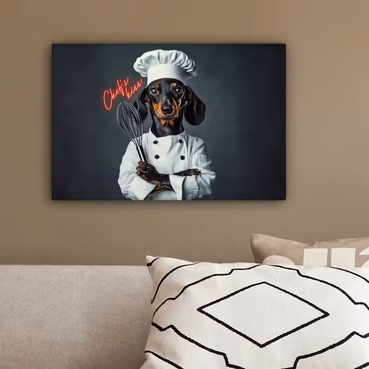 Quote - Neon - Hond - Kokskleding canvas 2cm klein -sfeer3