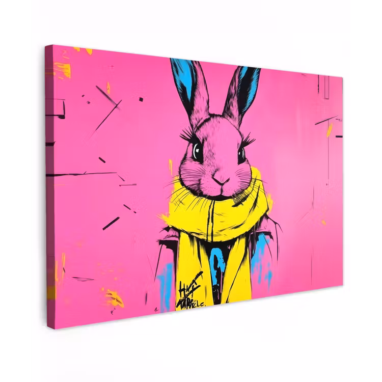 Konijn - Felroze - Sjaal - Abstract canvas 2cm klein -z3d