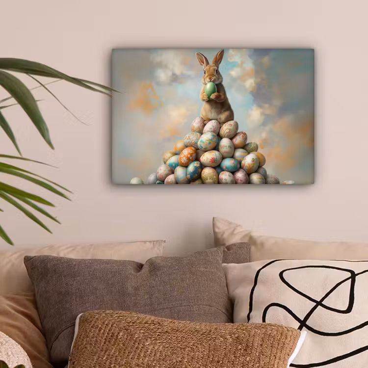 Konijn - Eieren - Kleurrijk canvas 2cm klein -sfeer1