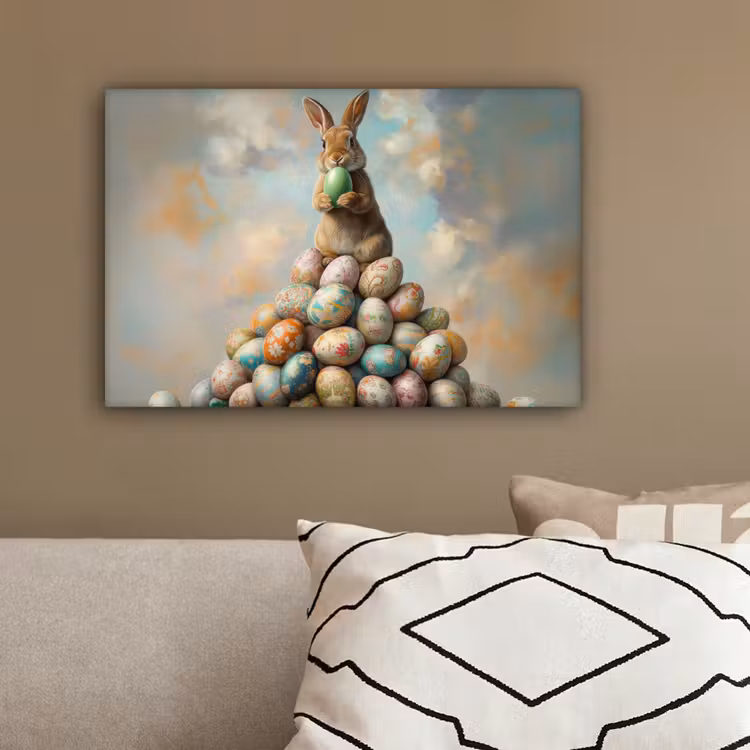 Konijn - Eieren - Kleurrijk canvas 2cm klein -sfeer3